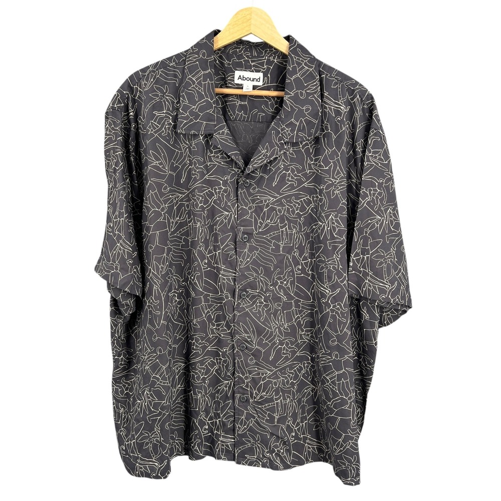 Abound Mens XL Surfer Print Short Sleeve Button Up Shirt‎ Gray Lightweight New